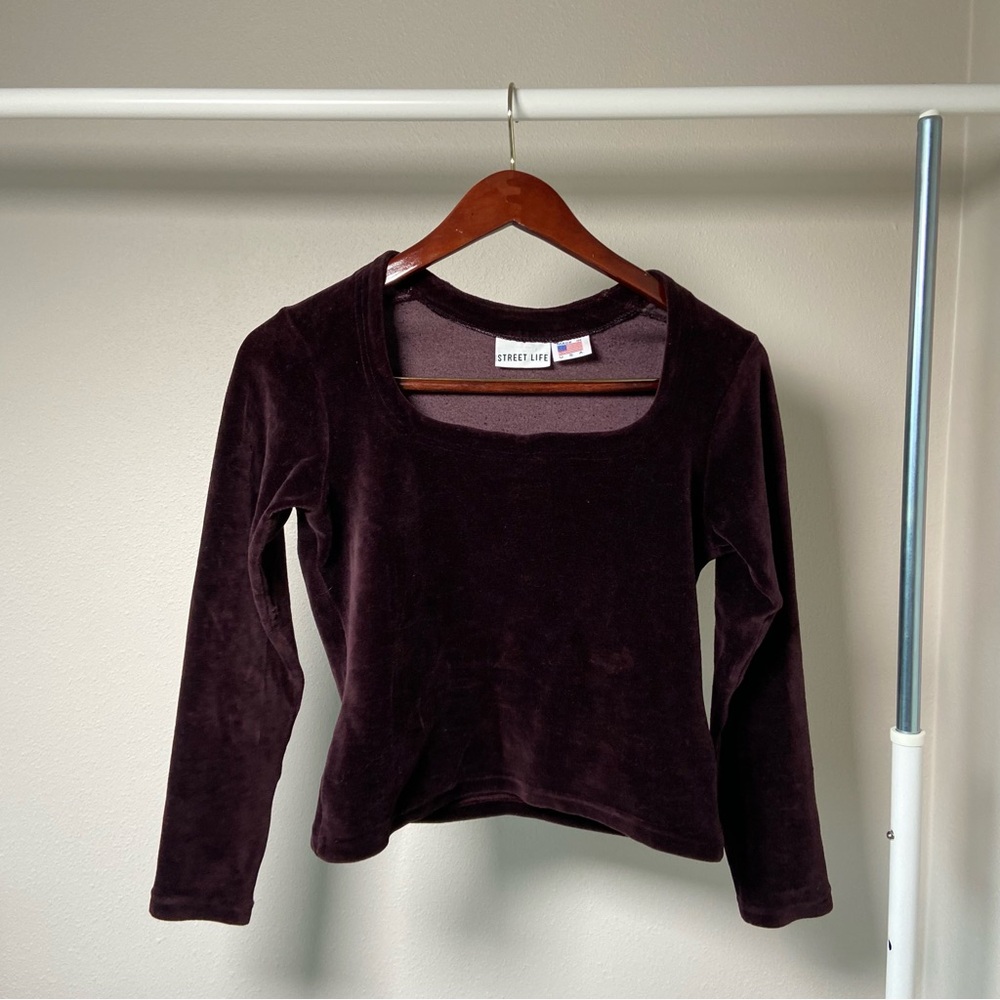 Vintage Street Life Velvet Long Sleeve Top Medium